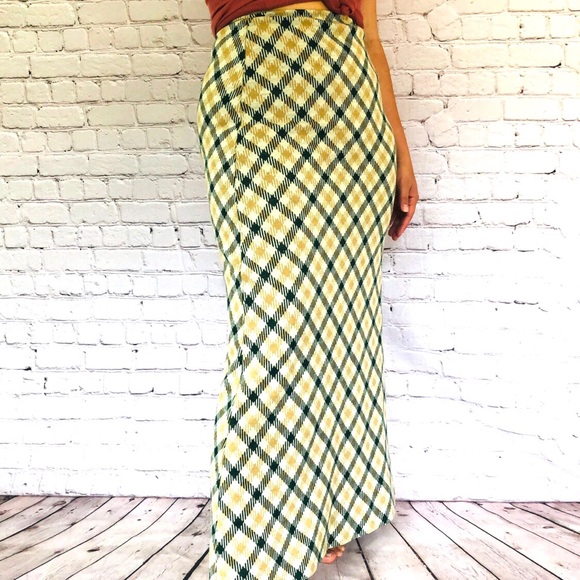 Vintage Maxi Skirt Plaid Tan 70s 80s Era - Picture 3 of 4